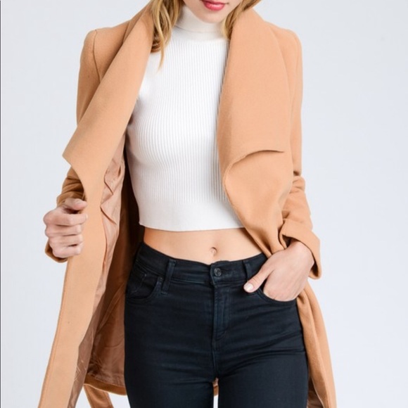 Camel Drape Collar Trench Coat - Picture 4 of 6